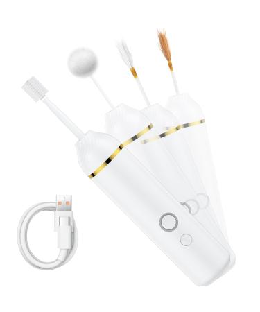 Ear Pick Wax Removal Tool Ear Wax Cleaning Kit Earwax Remover Tool Adults Kids Ear Cleaner Picking Earwax Remover Feather Kit-Pressure Relief Electric Ear Pick with 4 Tips(White)