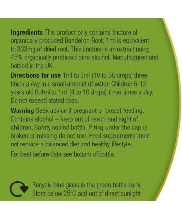 Organic Dandelion Tincture 100ml - Herbal Remedies for Natural Health - Buy Online on GoSupps.com