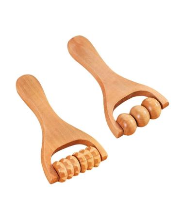 Bzkser massage roller-2 pieces massage scooter wood trigger-point scooter body face roller face neck anti-cellulite for gua Sha scraping massage tool fascia roll wood massage roller with handle