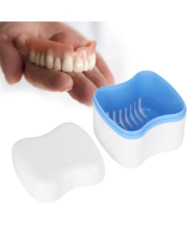 Sky Blue Dental Prostheses Container Cup Box | False Teeth Storage with Filter Screen - Ideal for Travel School & Home Use - Buy Online on GoSupps.com