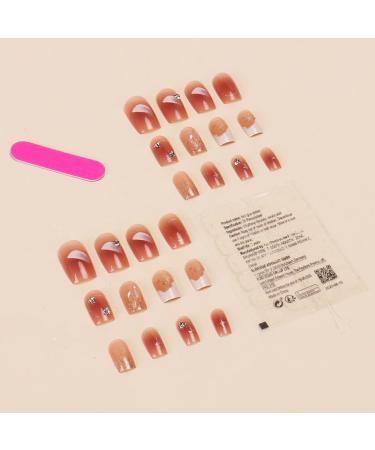 24Pcs/Set Press On Nails Mid length Ins Style With Diamond False Nails Acrylic Fake Nails Full Cover Nails Tips Artificial Finger Manicure Press on nails for Women and Girls - Buy Online on GoSupps.com