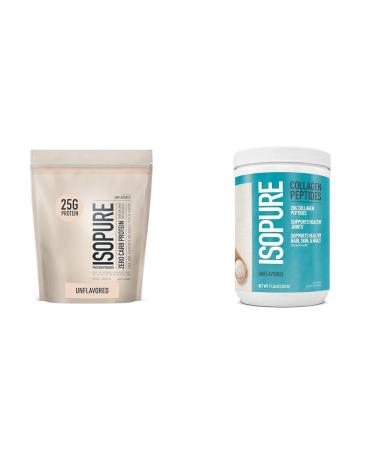 Bundle of Isopure Unflavored Whey Protein Isolate 25g Protein Zero Carb 16 Servings 1 Pound (Packaging May Vary) + Collagen Peptides Powder 14 Servings Unflavored with Vitamin C with Biotin