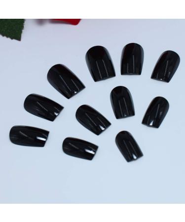 Shop Tseenyi Pure Black Long Square Head Artificial Nails - 24 Shiny Coffin Full Cover False Nails for Women & Girls - International Shipping Available - Buy Online on GoSupps.com
