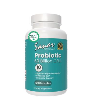 Sanar Naturals Probiotics 60 Billion CFU 10 Strains + Prebiotics - Supports Immune, Digestive, & Gut Health - Probiotics for Women and Men - Vegan, Non-GMO, Gluten Free, 120 Capsules