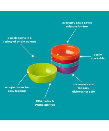 Vital Baby Nourish Perfectly Simple Bowls 5pk - 7oz/200ml | BPA-Free, Durable Baby Weaning Bowls | Bright Colors, Microwave/Dishwasher Safe - Buy Online on GoSupps.com