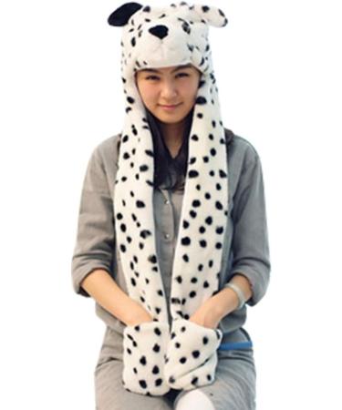 IBLUELOVER Kids Winter 3-in-1 Faux Fur Animal Hat Gloves Scarf Set - Spotted Dog - Buy Online on GoSupps.com