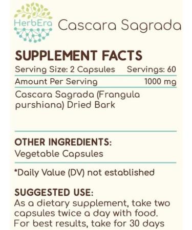 HerbEra Cascara Sagrada 500mg Capsules - Responsibly Farmed Dried Bark Supplement - Buy Online on GoSupps.com