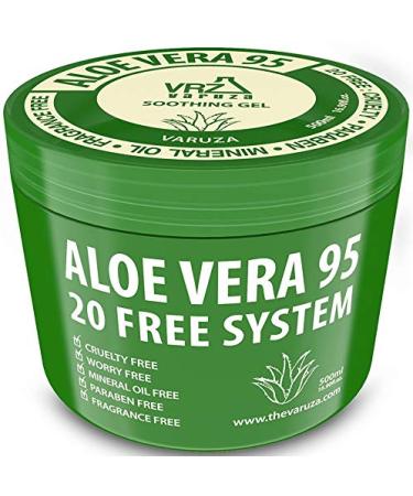 [Varuza] 16.9 fl. oz. Aloe Vera Gel 95 - Urgent Skin Solution For Acne, Sunburn, Rashes, Eczema, Itchy, Razor Bumps - Hypoallergenic Skin Care 16.9 Fl Oz (Pack of 1)