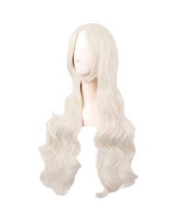 MapofBeauty 32 inch Curly Anime Costume Wig - Platinum Gold Long Hair with Side Bangs for Cosplay - Buy Online on GoSupps.com