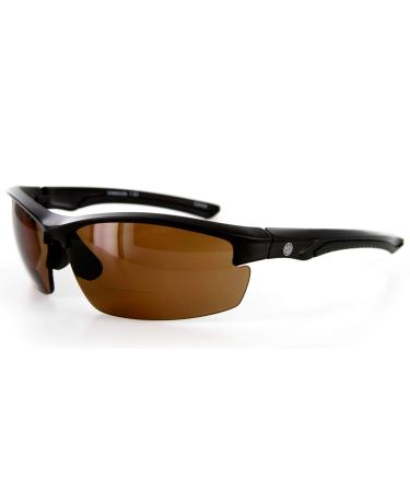Creekside Wrap-Around Polarized Bifocal Sport Safety Reading Sunglasses for Youthful Active Men and Women (Black/Amber +1.50) 1.5 Matte Black W/ Amber Lens