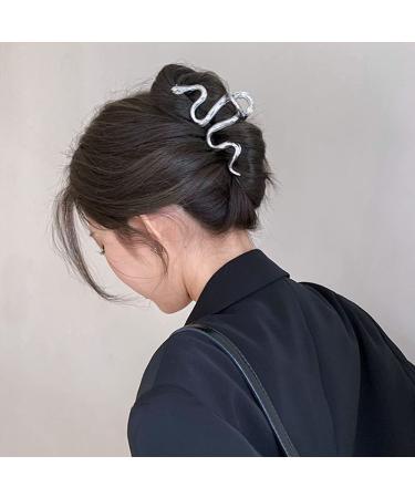 Silver Snake Design Large Hair Claw Clip for Thick Hair - Elegant Hairpin for Women and Girls - Buy Online on GoSupps.com