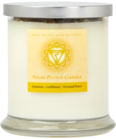 Solar Plexus Chakra Candle | New Moon Beginnings | Aromatherapy & Crystal-Infused Soy Candle | 12oz Dried Flower Candle - Buy Online on GoSupps.com