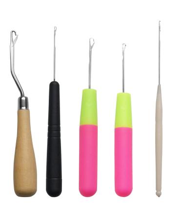 5pcs Latch Hook Misscrafts Bent Crochet Needle Hook Tool Set in 5 Sizes 1 Pieces Wooden Bent Latch Hook and 4 Size Plastic Latch Hook for Craft Micro Braids Hair Extension