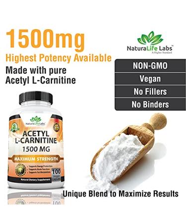 Acetyl L-Carnitine 1500mg - High Potency for Energy, Memory & Focus | 100 Veggie Capsules - Buy Online on GoSupps.com