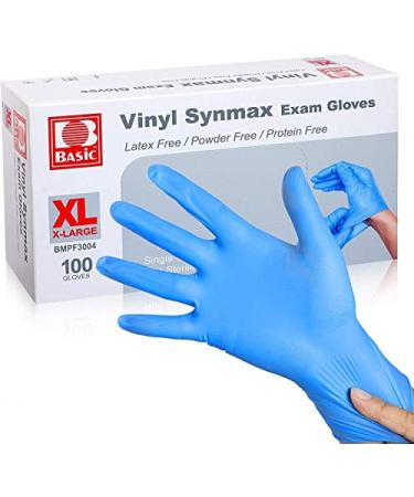 Synthetic Vinyl Exam Gloves - Latex-Free & Powder-Free - X-Large (Box of 100) Blue
