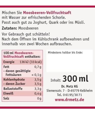 Dr. Metz Wild cranberry juice 300 ml Thick and economical 100% wild cranberries Fresh taste - Buy Online on GoSupps.com