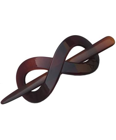 Parcelona French Infinity Brown Tortoise Shell Hair Slider Pin Thru Barrette Clip with Stick for Fine Hair Women and Girls