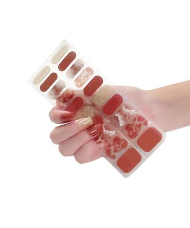 NCTCITY Gel Nail Polish Strips Stickers 20 Full Wraps Semi-Cured Nail Art Sticker Waterproof Self-Adhesive Gel Stickers Decals with Nail File for Cute Women Girls (Red Gold Colorful Bling) BSS-0057