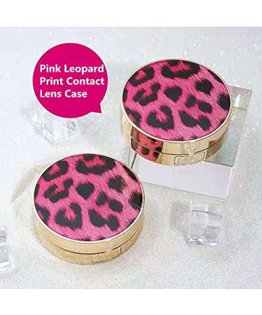 Pink Leopard Print Contact Lens Case Portable Contact Lens Case Contact Lens Case Set with Mirror Tweezers Wearing Stick Suitable for Daily Travel and Contact Lens Storage (Round) - Buy Online on GoSupps.com