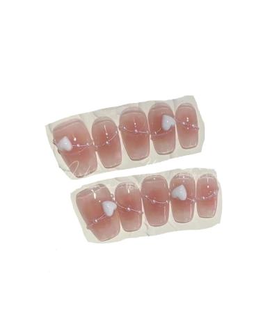 Handmade acrylic pink blush wearable false nails with glue full cover short press on nails lovely girls Nail enhancement (Color : 1 Size : S)