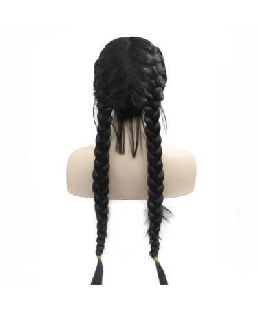 Natural Black Double Braided Wig with Baby Hair - 26 Synthetic Lace Front Wig for Women & Girls - Shop Now! - Buy Online on GoSupps.com