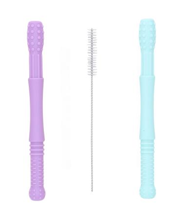 Nopperz toothing aid with bite ring bite tube baby double pack - relief and color joy for happy babies on the way to the first teeth BPA -free made of silicone purple and blue