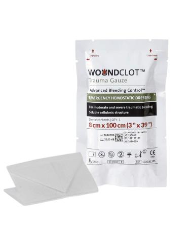 WoundClot Advanced Bleeding Control Gauze for Forestry Work Travel & Home First Aid 8cm x 100cm (Single)