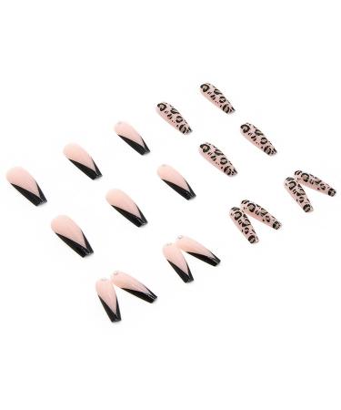 Black Leopard Extra Long Nude Coffin Press on Nails - 24PCS Luxury Acrylic Glossy False Nails for Women and Girls - Buy Online on GoSupps.com