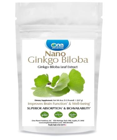 One Planet Nutrition Nano Ginkgo Biloba Powder 8 oz (227 Servings) - Nano-Particle Size Ginkgo Biloba Extract - Supports Cognitive Function & Circulation - Non-GMO Vegan Gluten Free