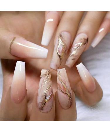 24Pcs Press on Nails Short Fake Nails Acrylic T-Shape False Nails Summer Reusable Artificial Nails for Women Girls A