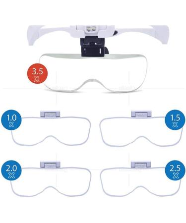 Head-Mounted Magnifier Five Pieces of Five Different Magnification Lenses Two LED Repair Inspection Magnifiers White 1.0X/1.5X/2.0X/2.5X/3.5X Good Times - Buy Online on GoSupps.com