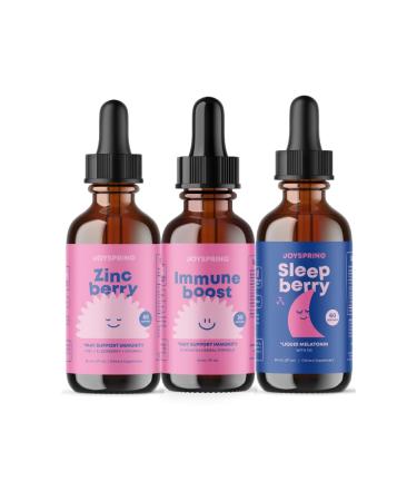 JoySpring Zinc with Vitamin C Supplements for Kids, Immune Boost for a Supported Immune System, and Melatonin Drops for Kids Sleep Support