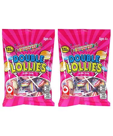 Rockets Double Lollies Lollipops (2) Package Bundle (96g per package) Great For Gift Bags Holiday Candy Christmas Halloween Birthdays Sharing With Friends Family Co-Workers or Enjoying At Home Office Movies PLUS BONUS Big Maple Trivia Cards