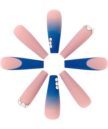 Brishow Coffin Rhinestone Press on Nails French Long Stick on Nails Ballerina Acrylic Fake Nails - Blue 24 Piece Set - Buy Online on GoSupps.com