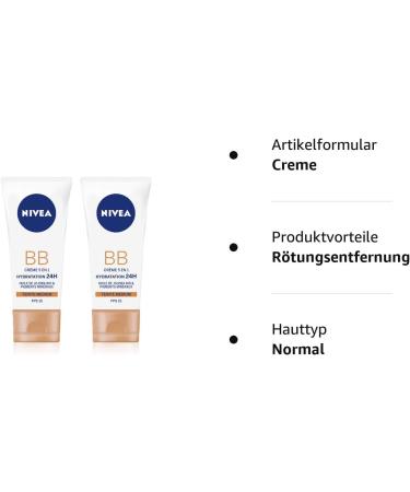 Nivea BB Cream Day Care 6-in-1 50 ml Lot de 2 Medium | International Shipping Available - Buy Online on GoSupps.com