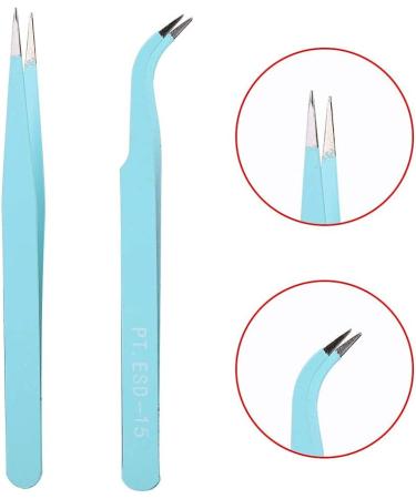 Stainless Steel Nail Art Tweezers Anti Static Straight Curved Head Accurate Manicure Picking Rhinestone Metal Accessory Pick Up Durable and Exquisite (Blue) - Buy Online on GoSupps.com