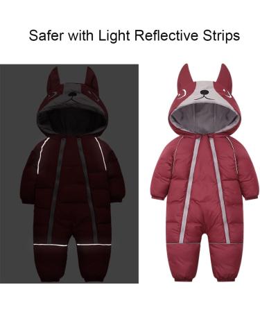 JiAmy Baby Girls' Snowsuit Romper Hooded Jumpsuit | Burgundy | 12-18 Months - Buy Online on GoSupps.com