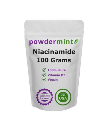 powdermint Niacinamide Powder (Vitamin B3 Powder) 100% Pure Niacin 500 mg Flush-Free (100 Grams) 3.53 Ounce (Pack of 1)