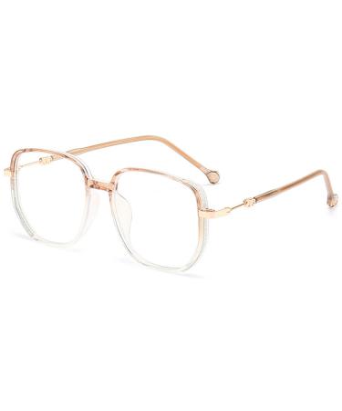 Lanomi fashion polygon reading glasses Blue light filter women men oversized square reading aid large plastic visual aid with diamond decoration color gradient light brown 3.5 x