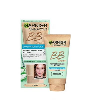 Garnier Oil-Free Perfecting All-in-1 BB Cream Shade Light Tinted Moisturiser SPF25 Mattifies Skin & Evens Complexion With Hyaluronic Acid Aloe & Mineral Pigments 50ml Light New
