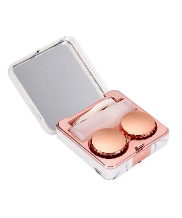 Contact lens travel set portable contact lens case with mirror tweezers remote tools solution bottle for everyday use outdoors (rose gold)