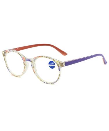 Lanomi fashion women blue light filter Flowers Reading Retro Plastic reading aid visual aid anti -blue light glasses 1.0 2.0 2.5 3.5 4.0 C24 4.0 diopters