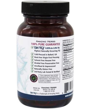 Amazing Herbs Premium Black Seed Oil Capsules - 90ct, 500mg - Cold Pressed Nigella Sativa for Digestive Health, Immune Support & Brain Function - Gluten Free, Non GMO - Buy Online on GoSupps.com