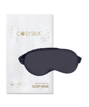 CosySilk Silk Sleep Mask (Black)- for Full Night's Sleep Trave & Nap Premium 22M Mulberry Silk Eye Mask with Adjustable Strap for Side Sleeper Blackout Eye Mask for Sleeping for Women and Men