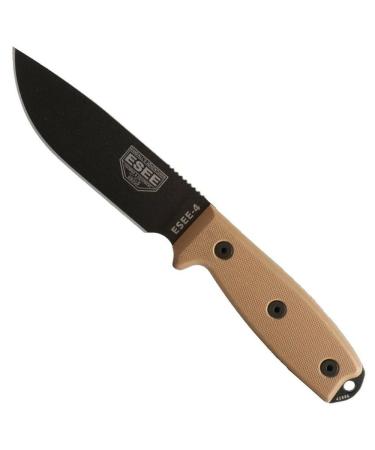 ESEE Knives 4P Fixed Blade Knife w/Handle and Molded Polymer Sheath Black Blade/Coyote Brown G10 Handle/Black Sheath