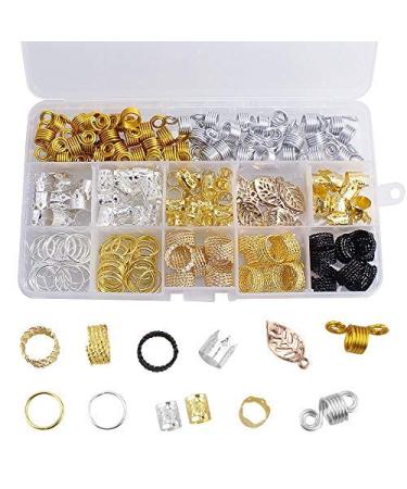 Dreamtop 200 pieces aluminum hair coil Dreadlocks pearl metal hair clamps hair braid rings hair clamps clip hair cuffs with storage box for hair accessories
