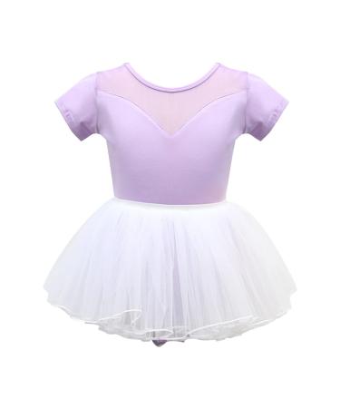 Gymnastics Leotards for Girls Ballet Dance Tutu Skirts Short Sleeve Plain Ballerina Outfits Skirted Clothes Set 12-13 Years Purple