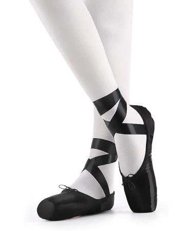 Nexete Ballet Pointe Shoes Satin Dance Slipper Flats with Toe Pad & Ribbon - Leather Soles for Girls/Women (6.5 Black) - Buy Online on GoSupps.com