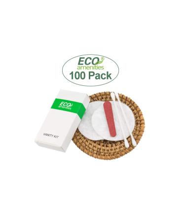 ECO Amenities Hotel Vanity Set - 100 Travel Packs of Cotton Pads, Swabs, and Nail File in Individually Wrapped Paper Boxes - Buy Online on GoSupps.com