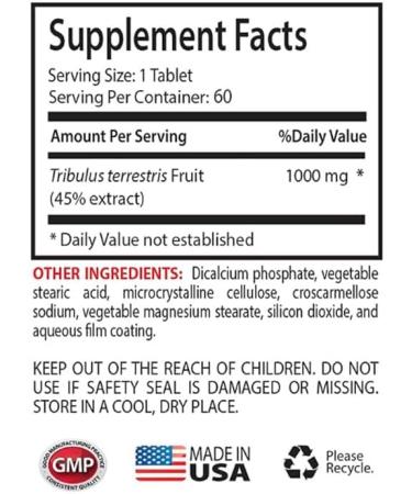 Athletic Support - TRIBULUS TERRESTRIS EXTRACTS - Daily Energy Boost Pure Energy Support Strength and Focus Active Lifestyle Support Natural Muscle Support Activity Power Body Power 1Bot 60Tabs - Buy Online on GoSupps.com